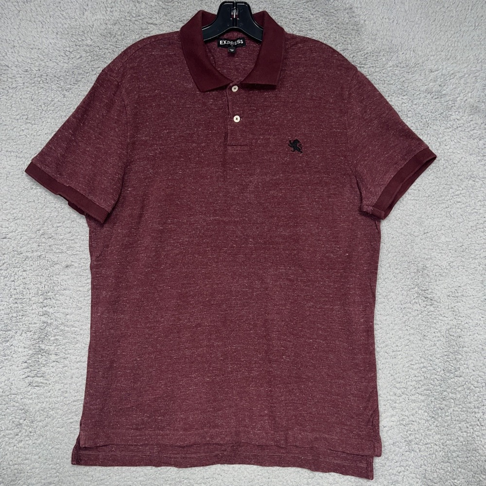 VTG Express Pique Polo Shirt Men's SZ L Heathered Maroon Ringer‎ Lion Logo 90s